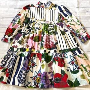 Porter Girls Stripe Floral Mix Media Tiered Dress